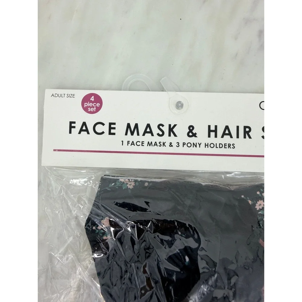 Capelli New York Floral Face Mask and 3 Hair Scrunchies Set PK110462 Black Pink